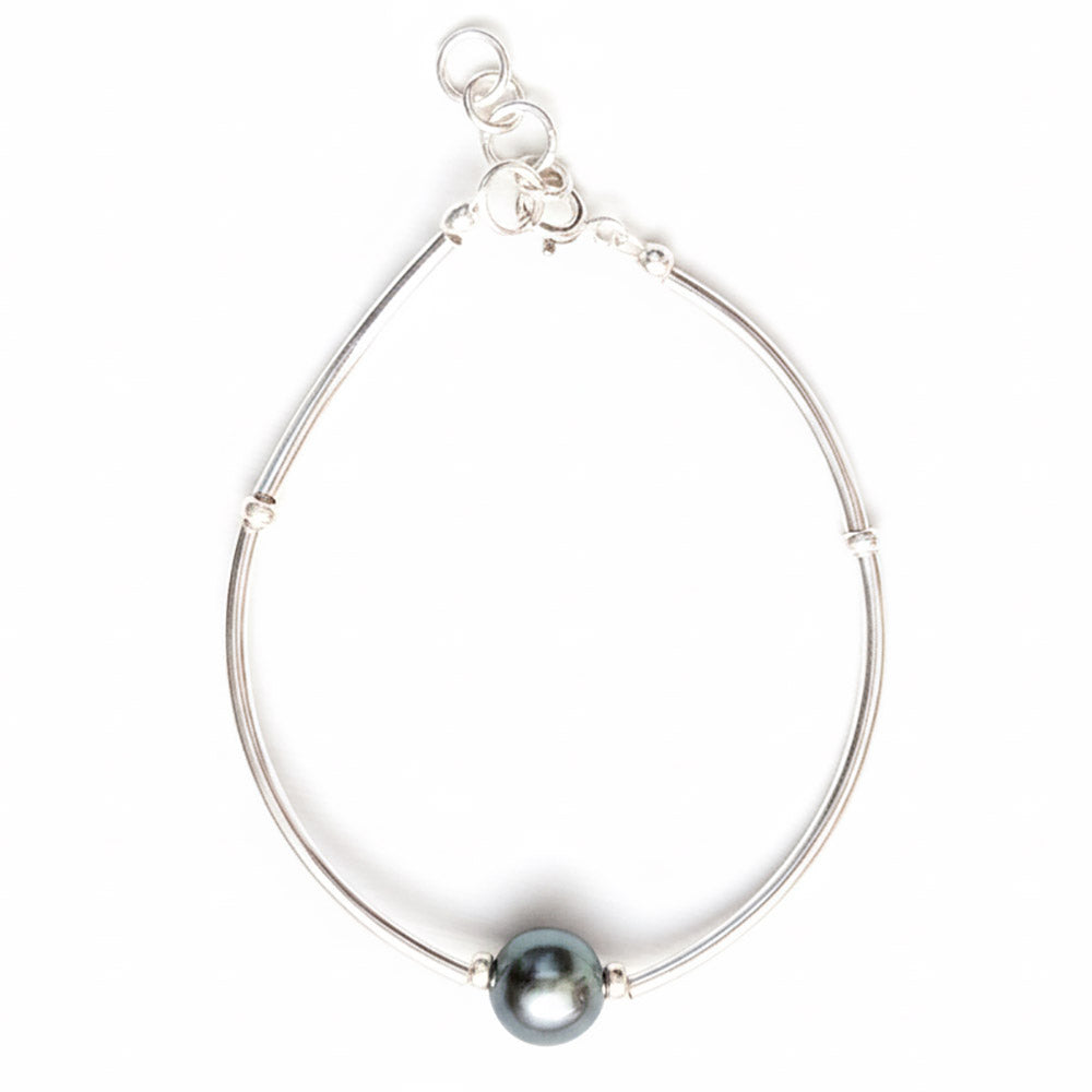 Bracelet perle noire en argent massif 925