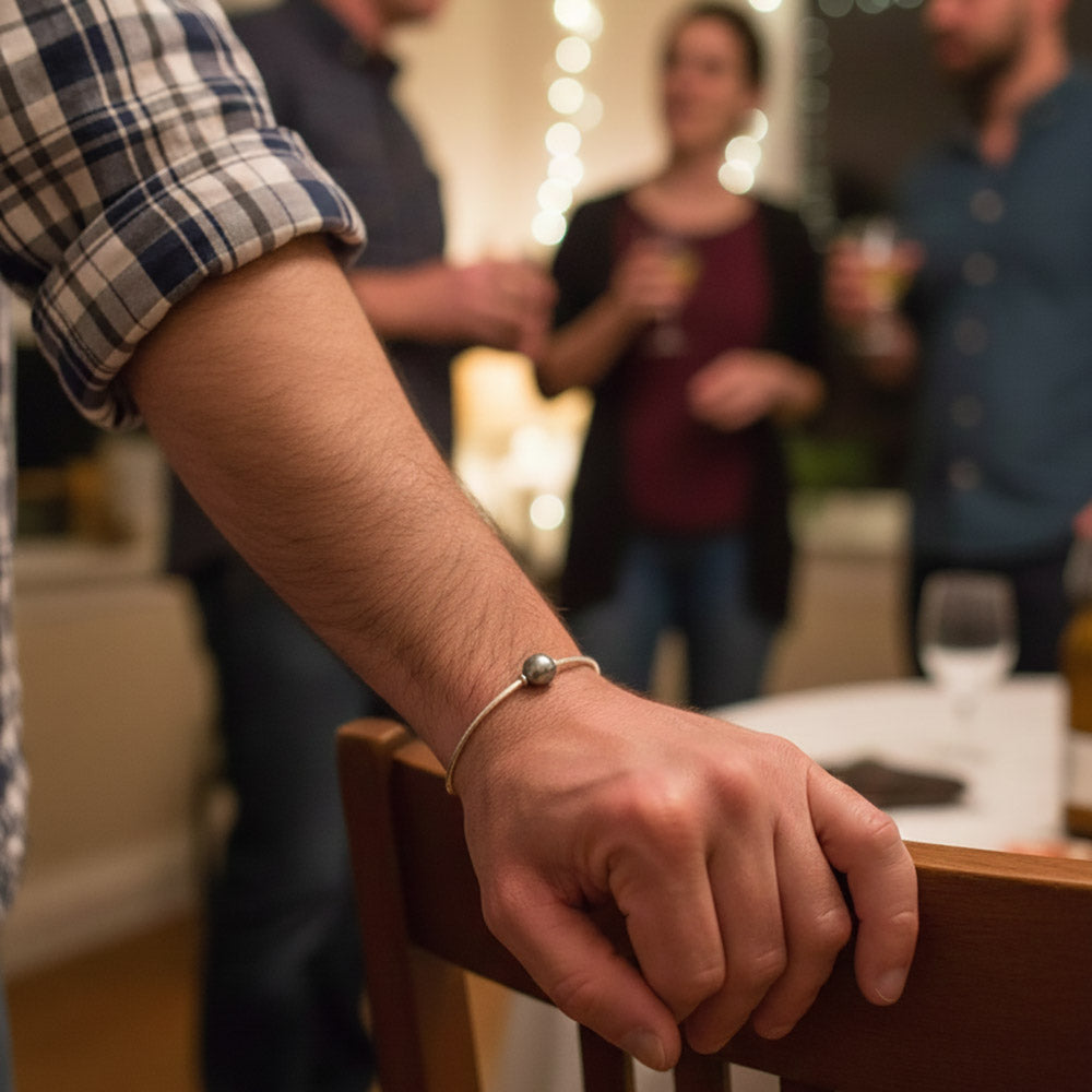 Bracelet perle noire en argent massif 925