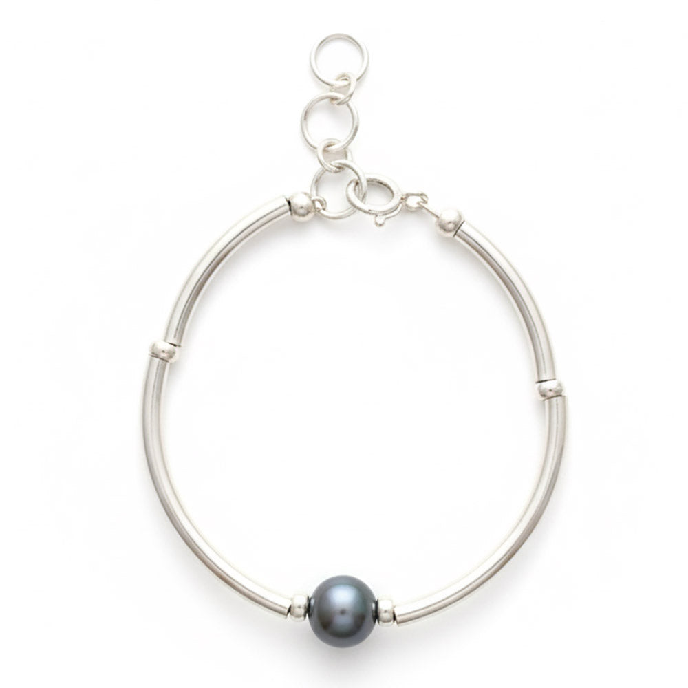 Bracelet perle noire en argent massif 925