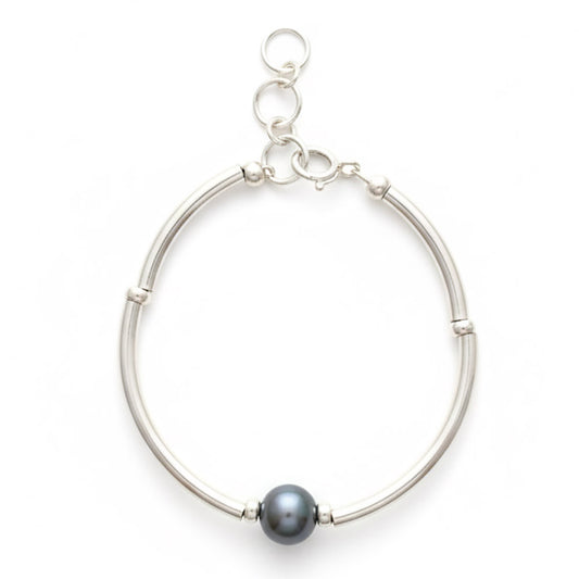 Bracelet perle noire en argent massif 925