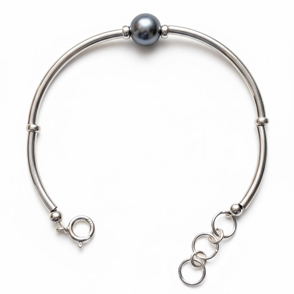 Bracelet perle noire en argent massif 925