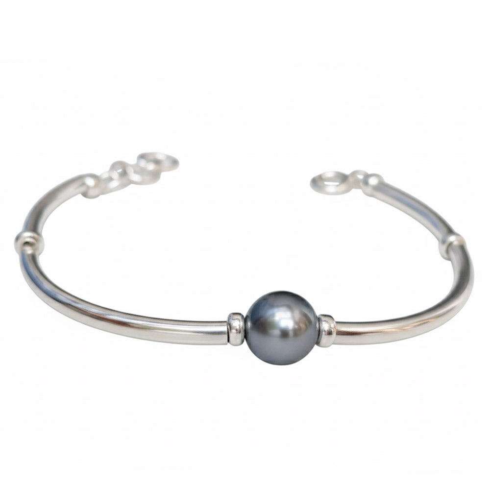 Bracelet perle noire en argent massif 925