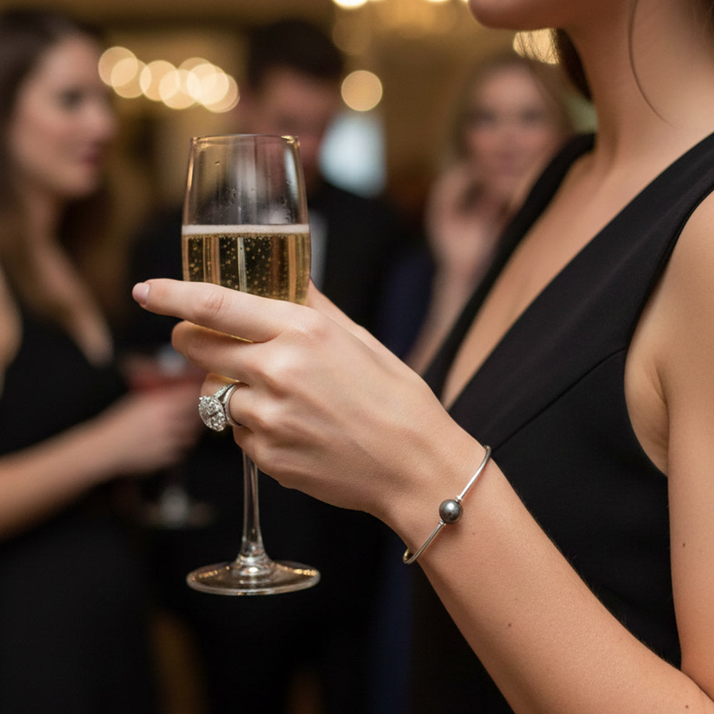 Bracelet perle noire en argent massif 925