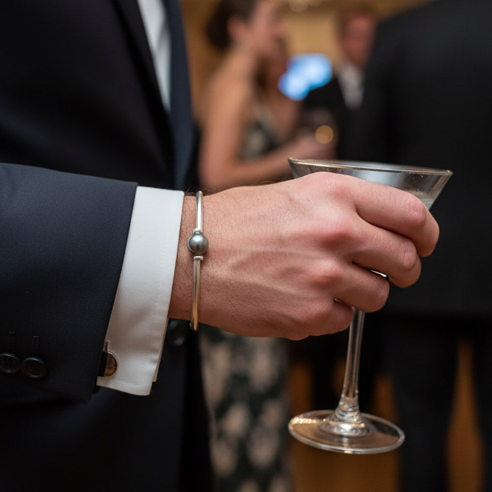 Bracelet perle noire en argent massif 925