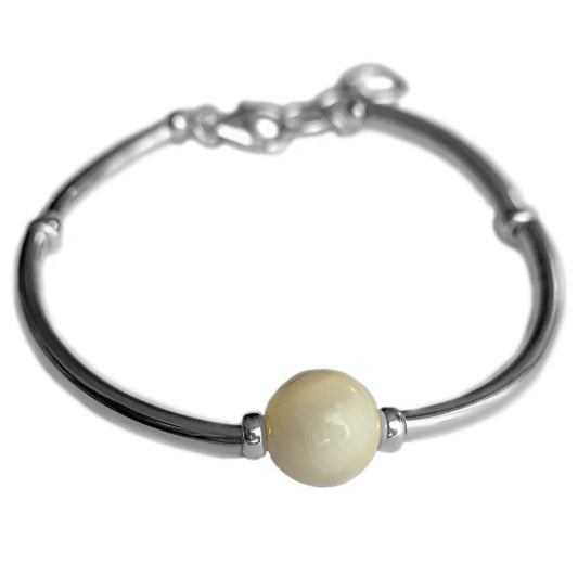 Bracelet perle blanche en argent massif 925