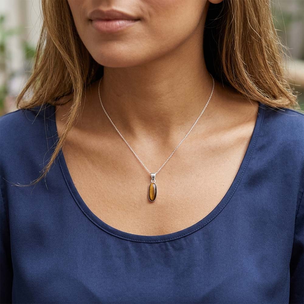 Pendentif œil de tigre en argent massif 925