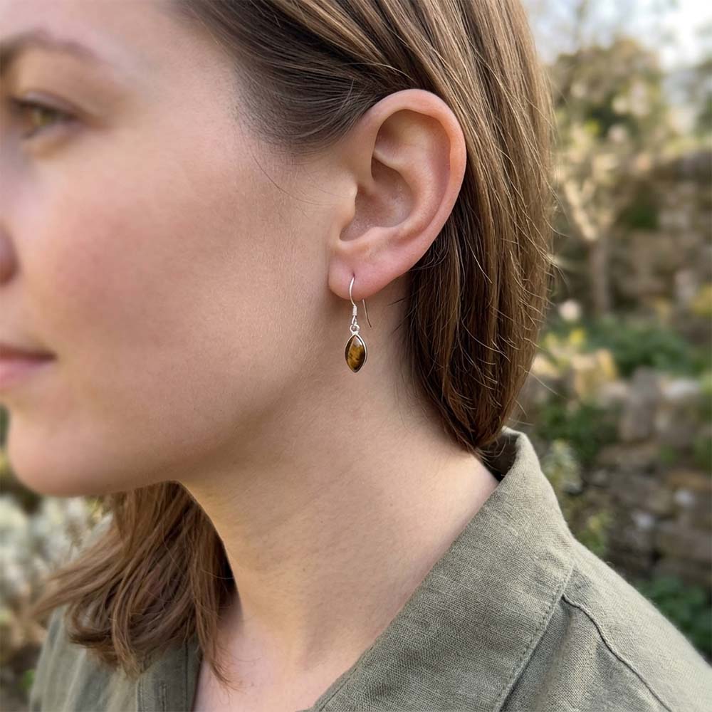 Boucles d’oreilles œil de tigre en argent massif 925