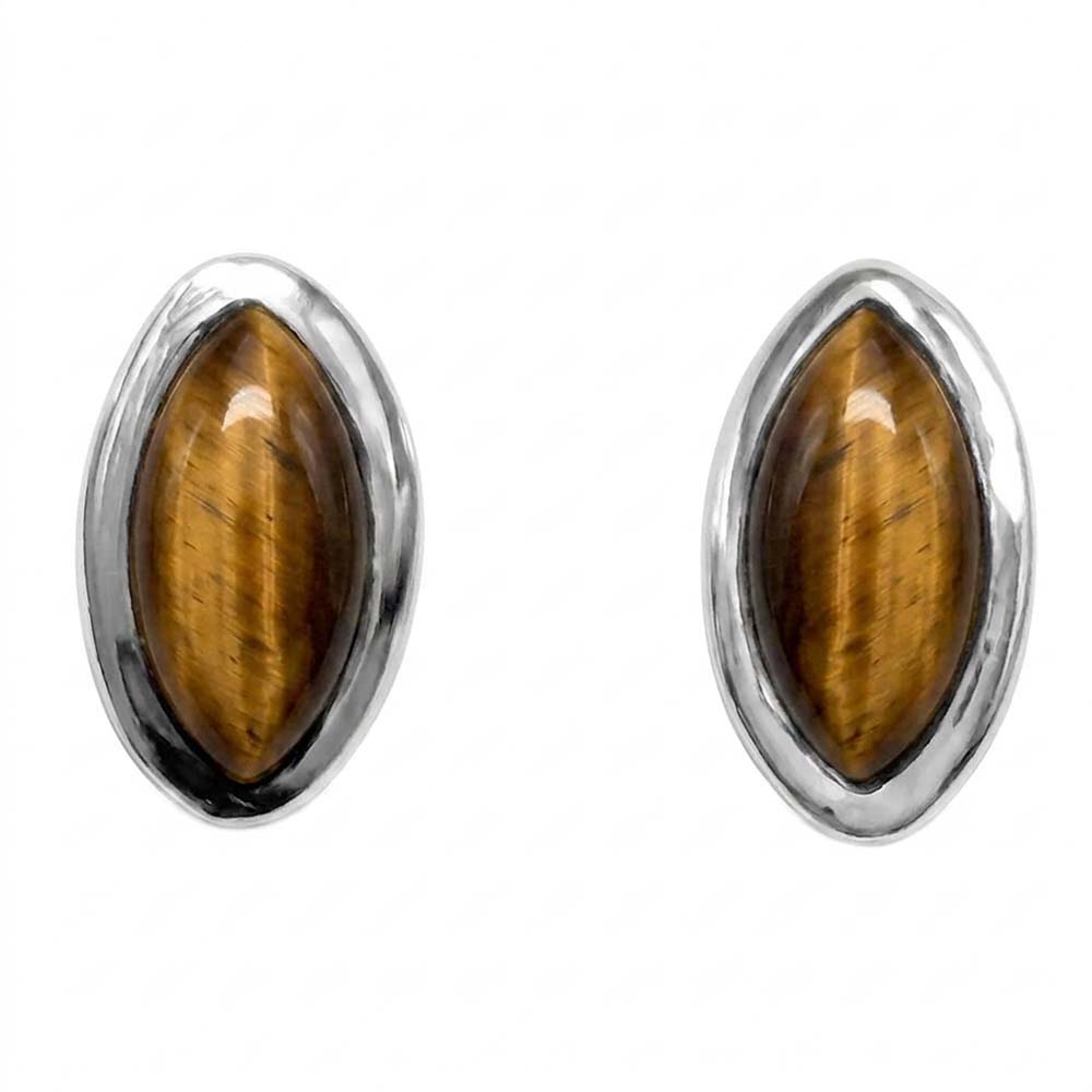 Clous d’oreilles oeil de tigre en argent massif 925