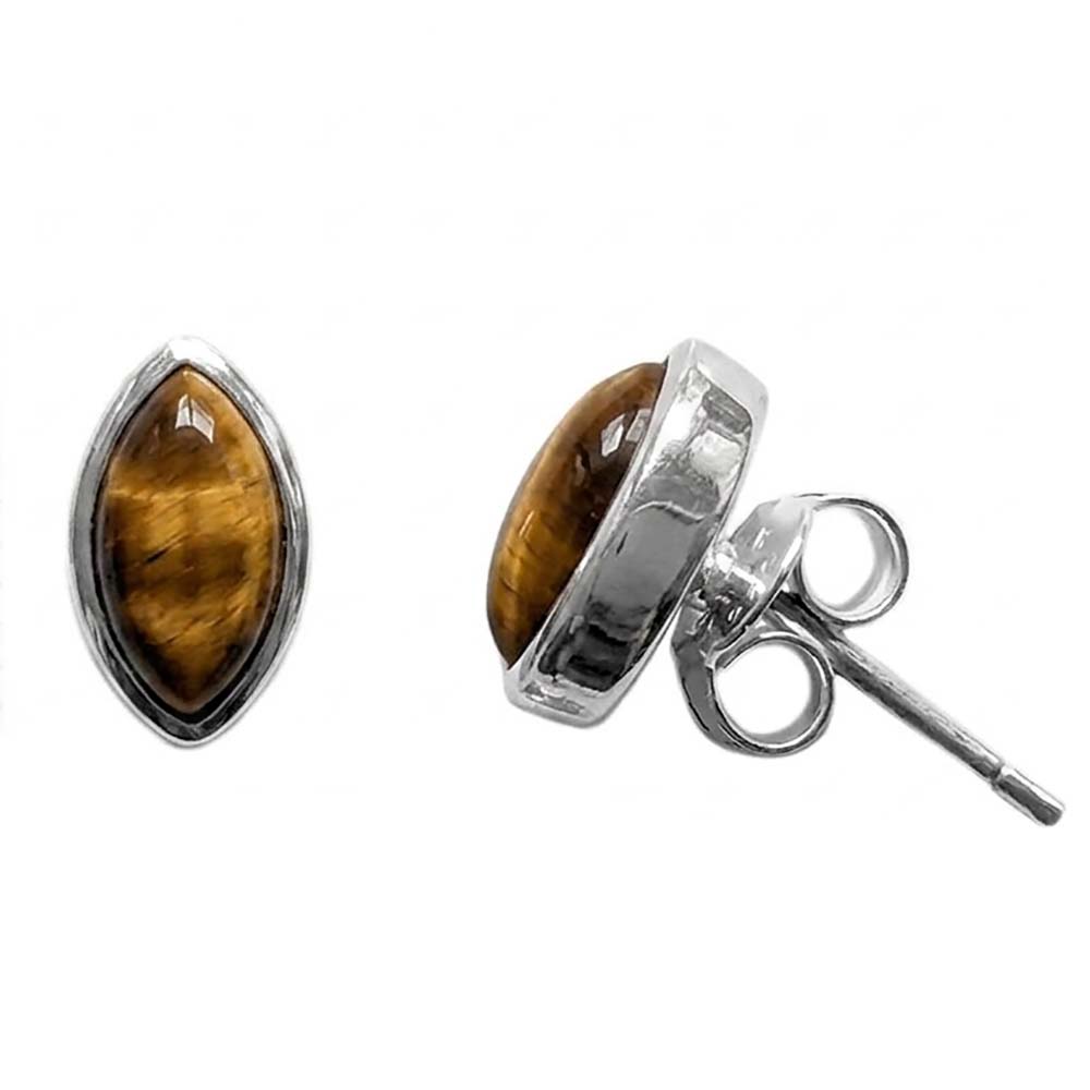 Clous d’oreilles oeil de tigre en argent massif 925