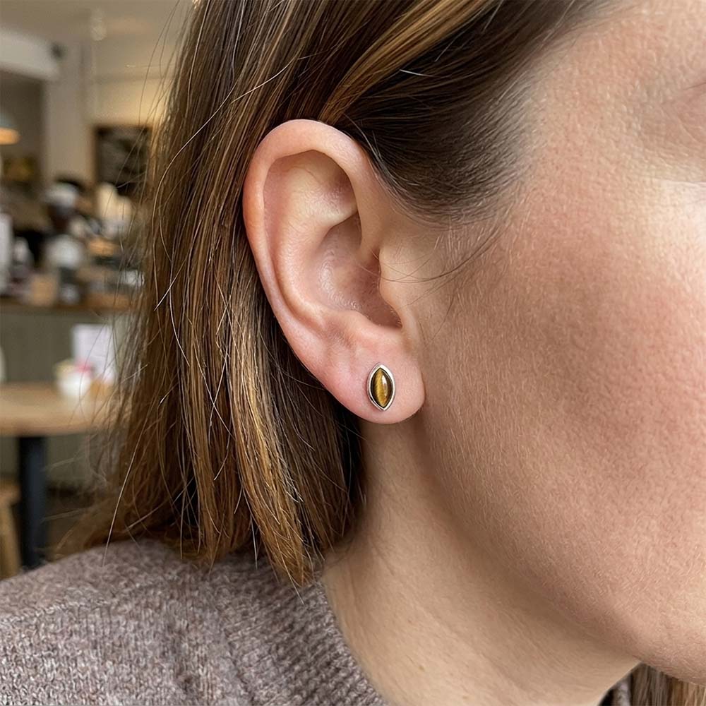 Tiger's eye sterling silver ear studs
