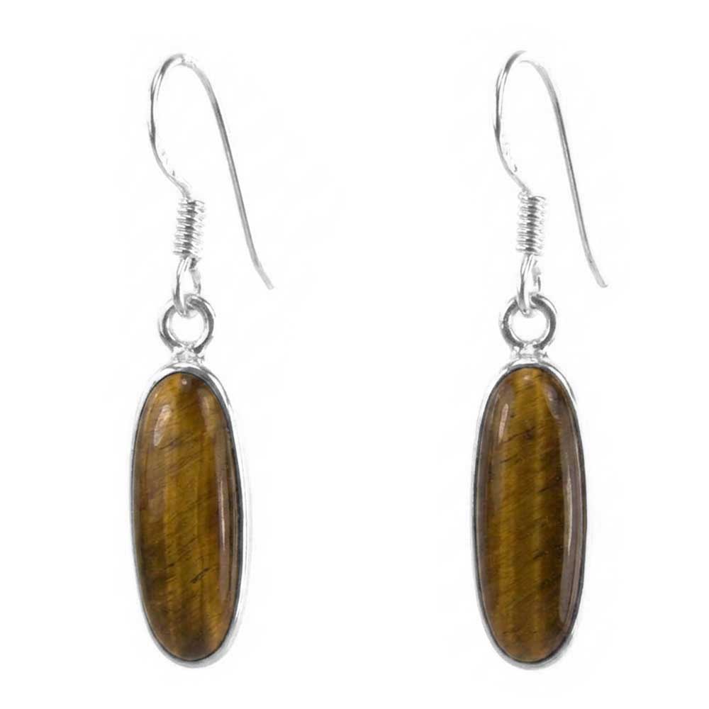 Boucles d’oreilles pendantes oeil de tigre en argent massif 925