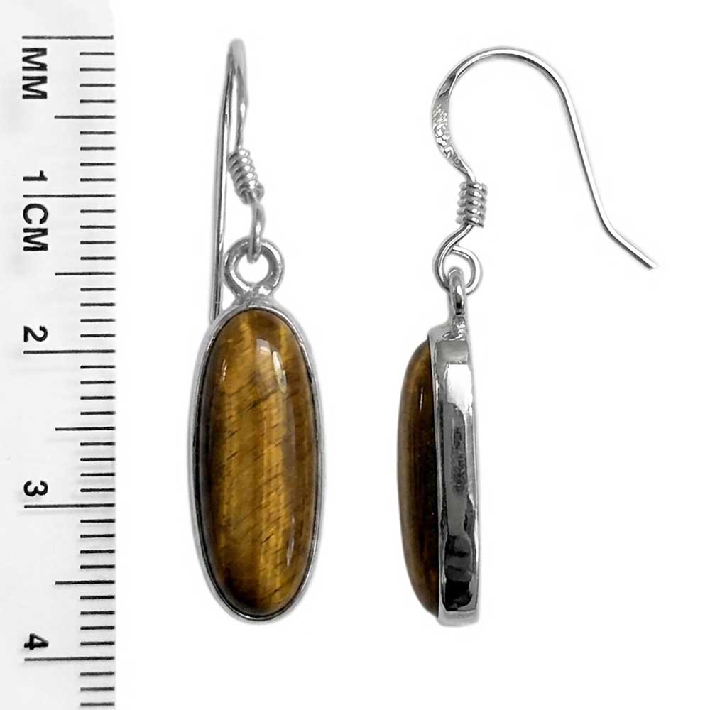 Boucles d’oreilles pendantes oeil de tigre en argent massif 925