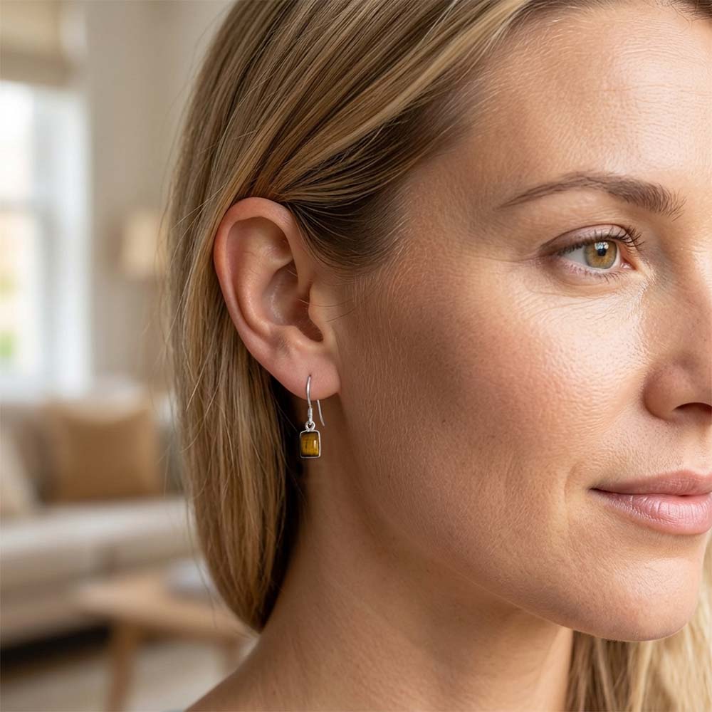 Boucles d’oreilles œil de tigre en argent massif 925