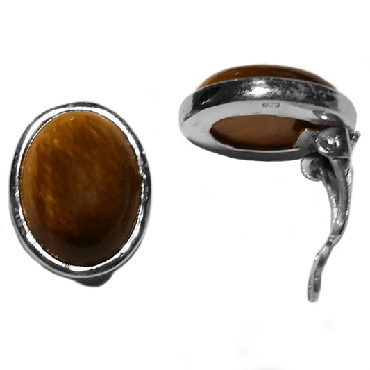 Tiger's eye sterling silver ear clips