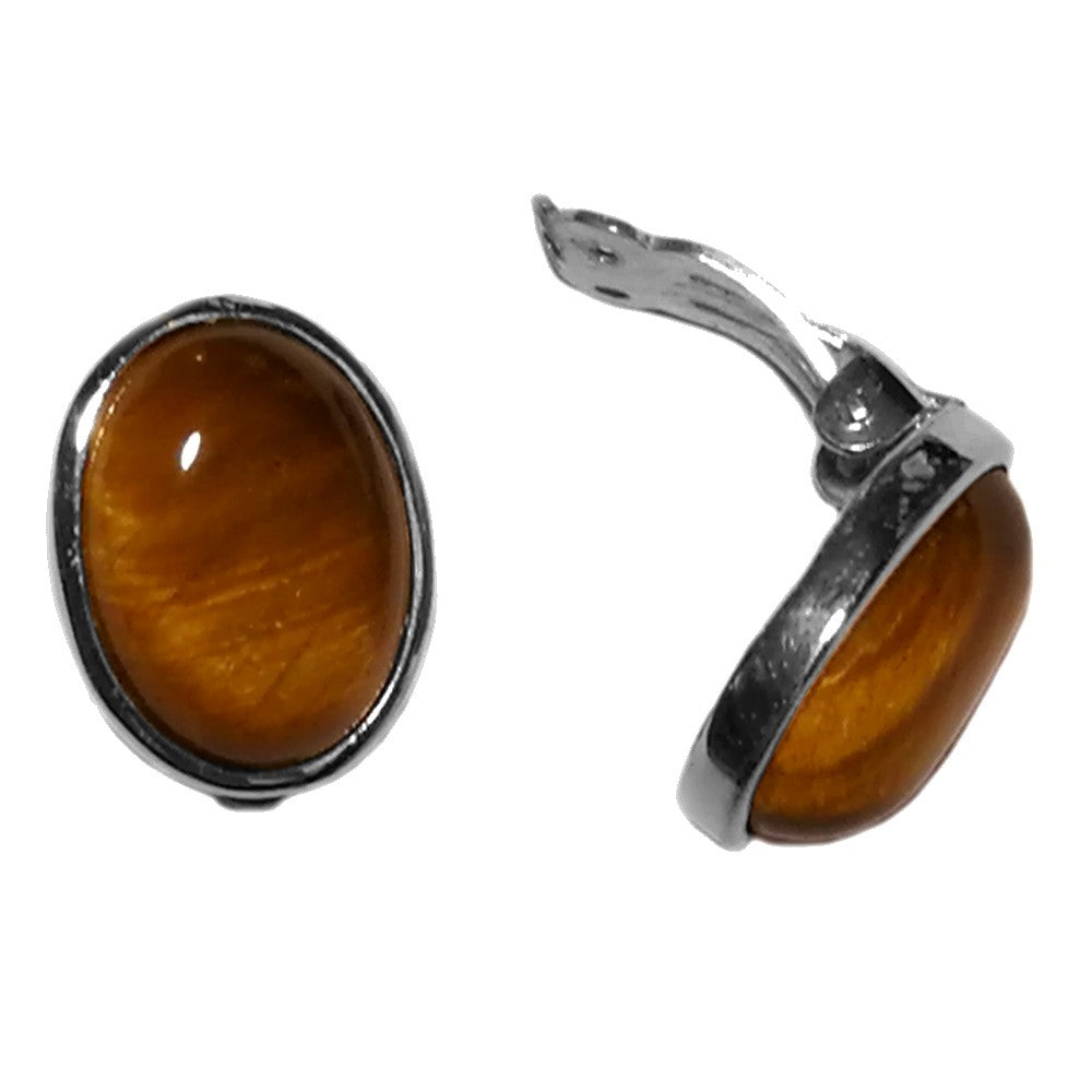 Boucles d’oreilles clips oeil de tigre en argent massif 925