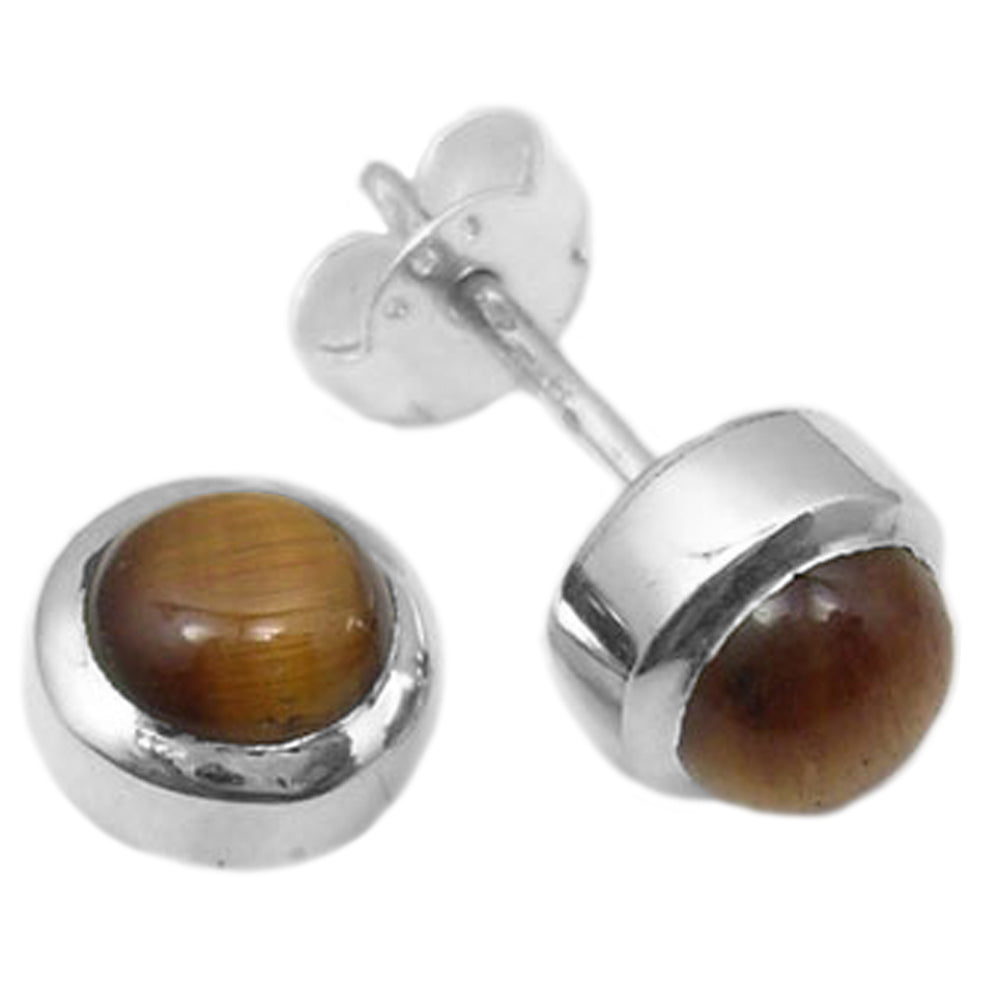 Tiger's eye sterling silver ear studs