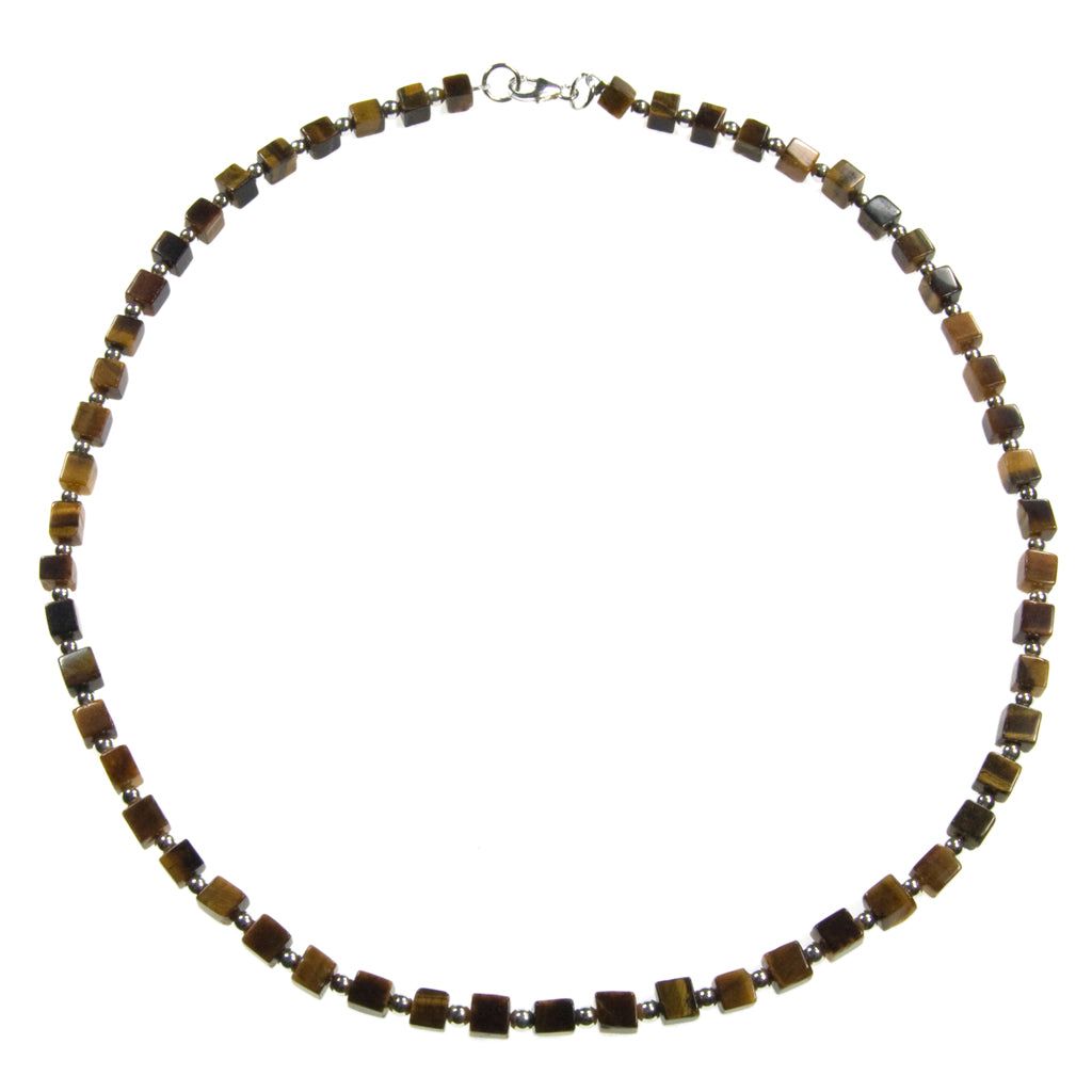 Collier oeil de tigre et argent massif 925