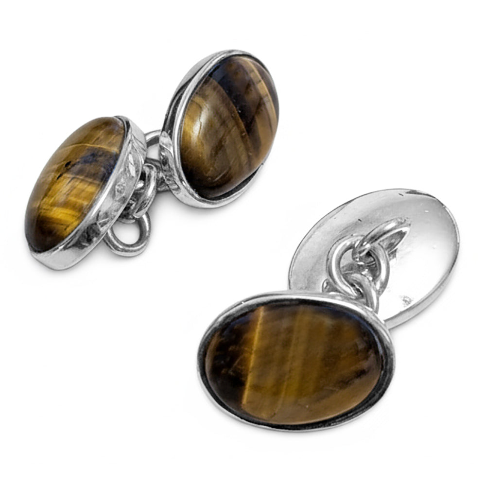 Boutons de manchette œil de tigre en argent massif 925