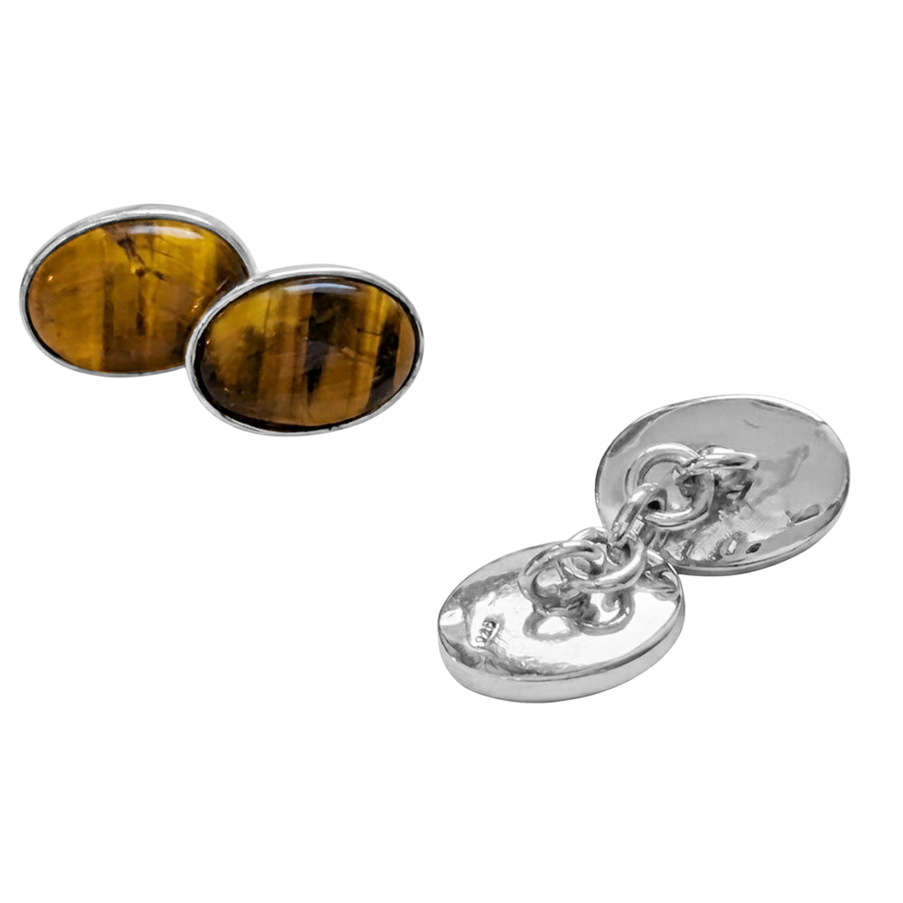 Boutons de manchette œil de tigre en argent massif 925