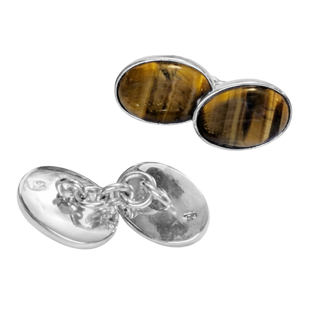 Boutons de manchette œil de tigre en argent massif 925