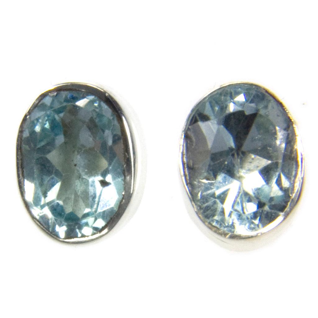 Blue topaz sterling silver ear studs