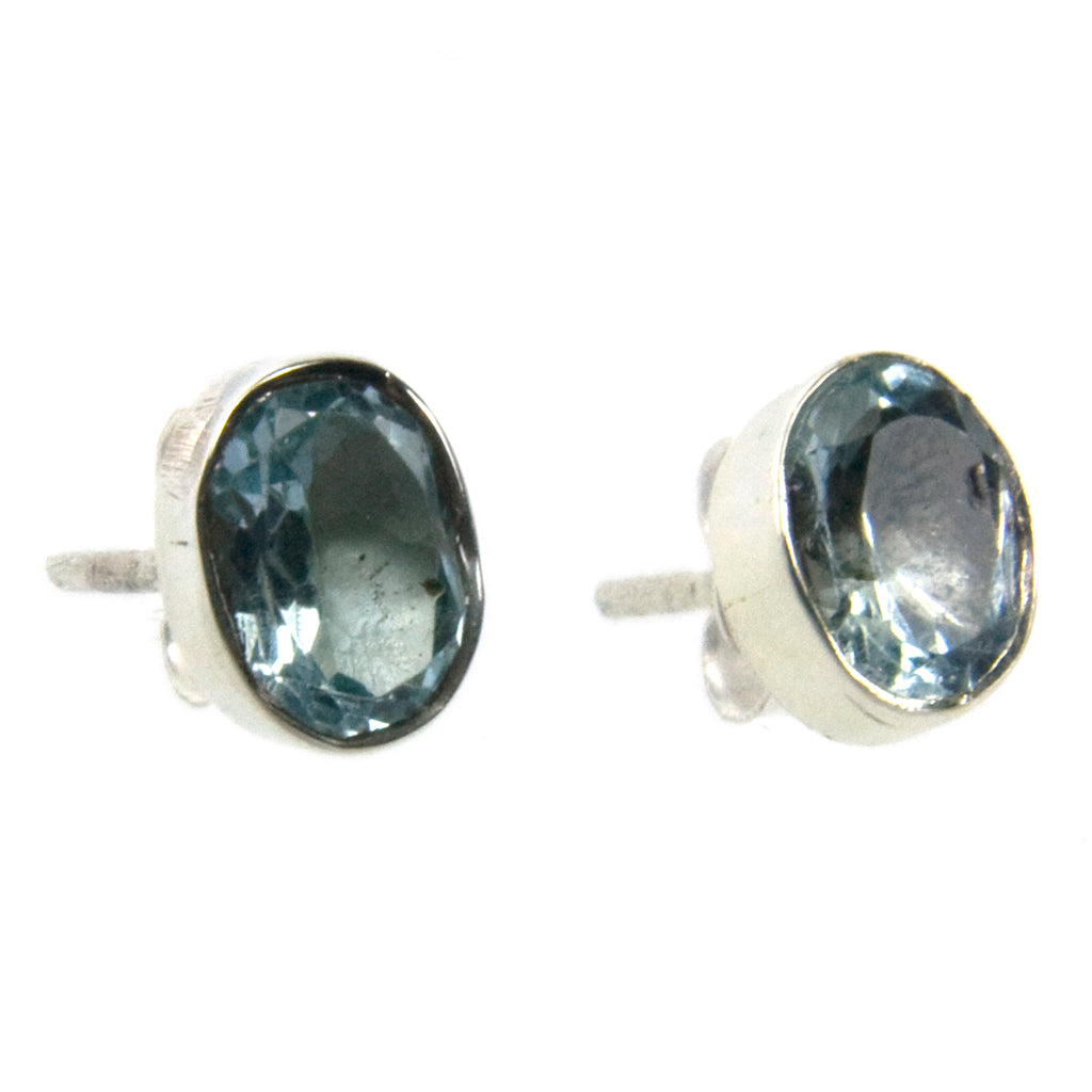 Blue topaz sterling silver ear studs