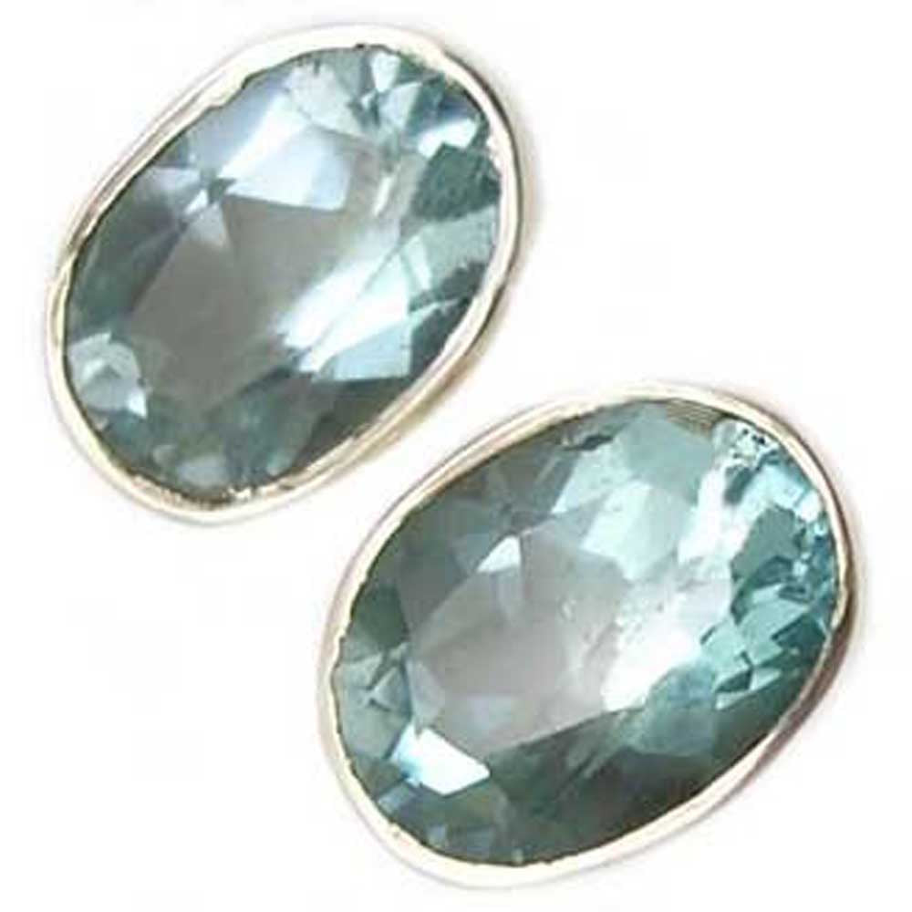 Blue topaz sterling silver ear studs