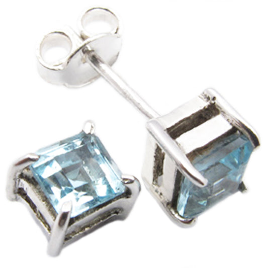 Blue topaz sterling silver ear studs