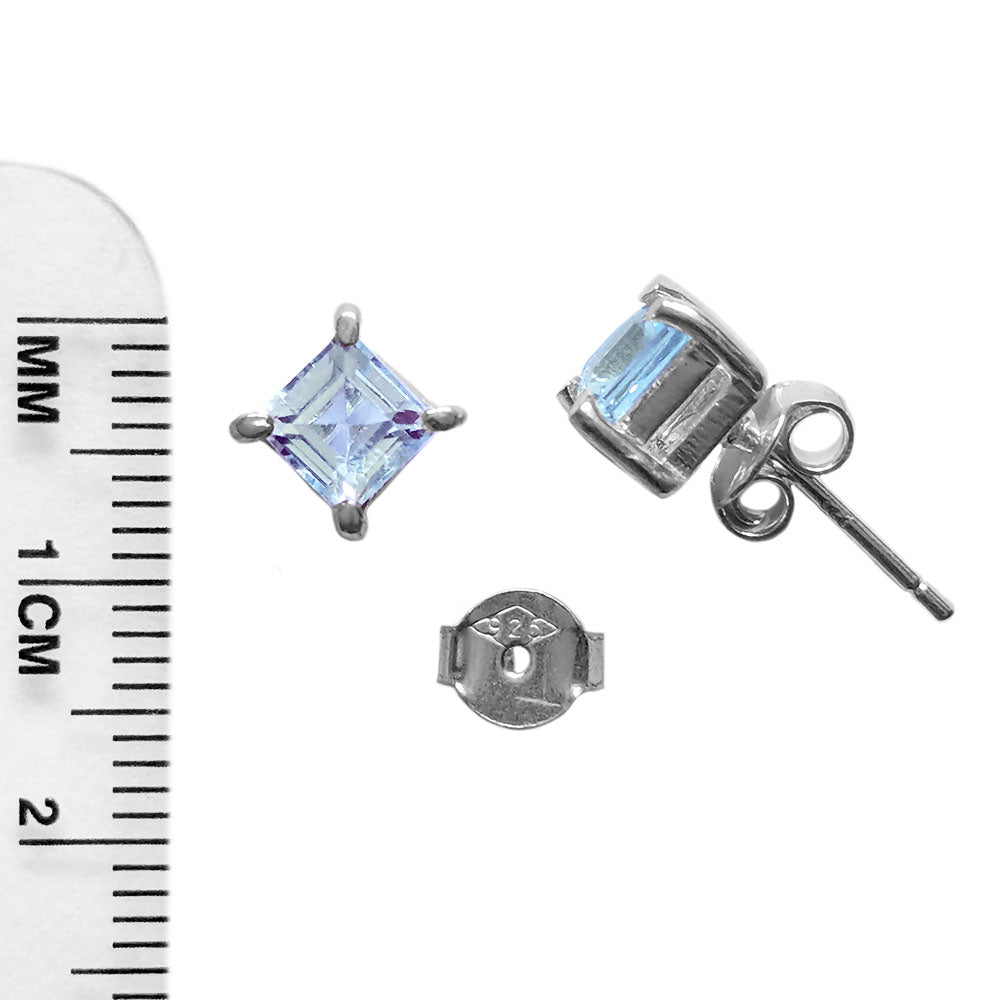 Blue topaz sterling silver ear studs