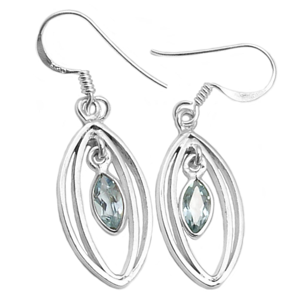 Boucles d’oreilles pendantes topaze bleue en argent massif 925