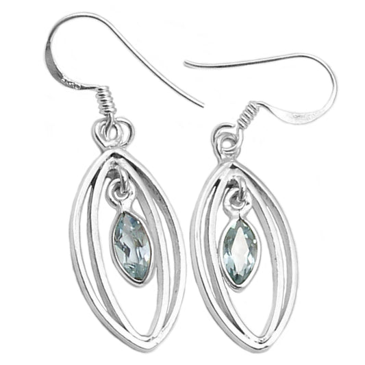 Boucles d’oreilles pendantes topaze bleue en argent massif 925