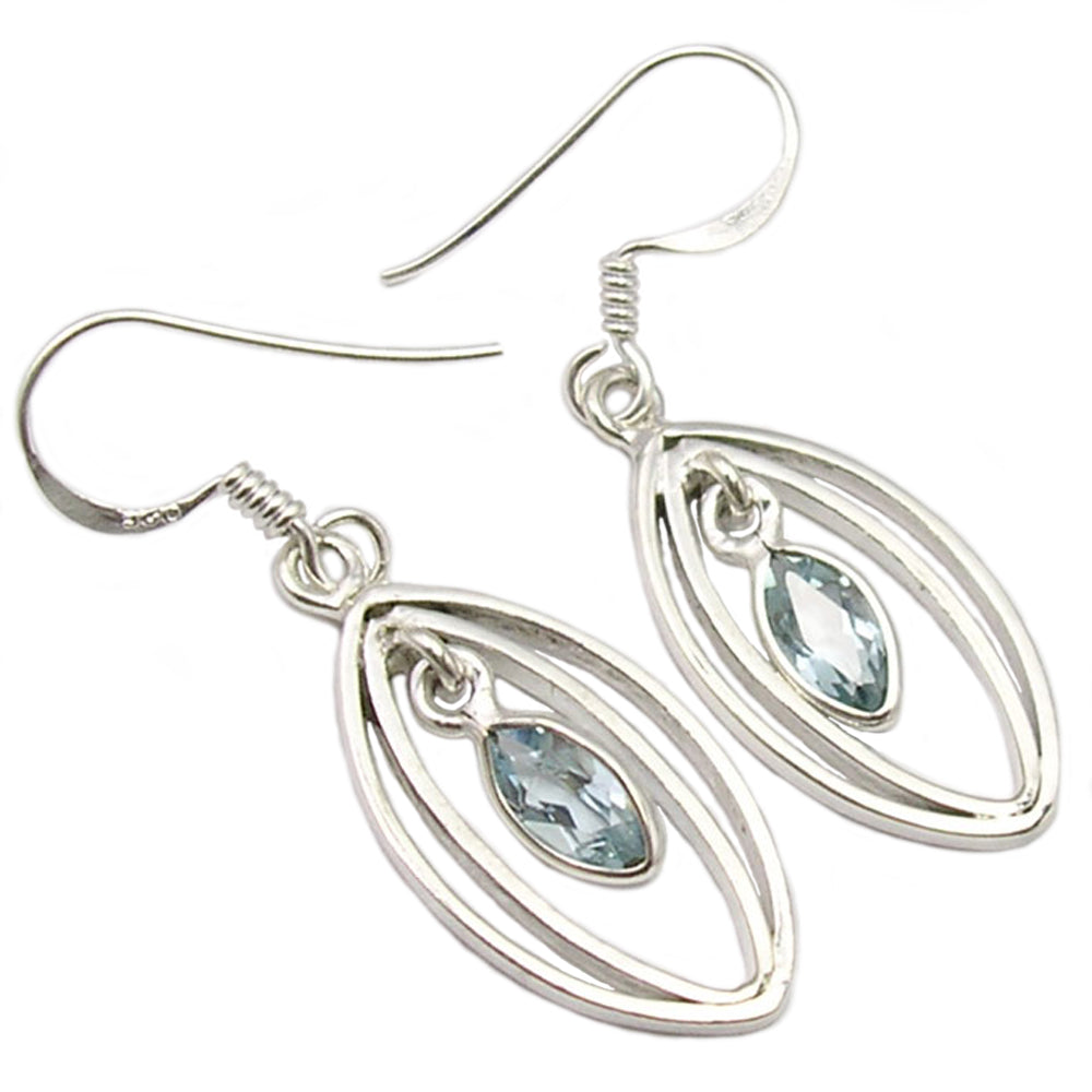 Boucles d’oreilles pendantes topaze bleue en argent massif 925