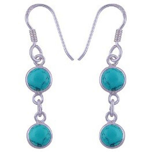 Boucles d’oreilles pendantes turquoise en argent massif 925