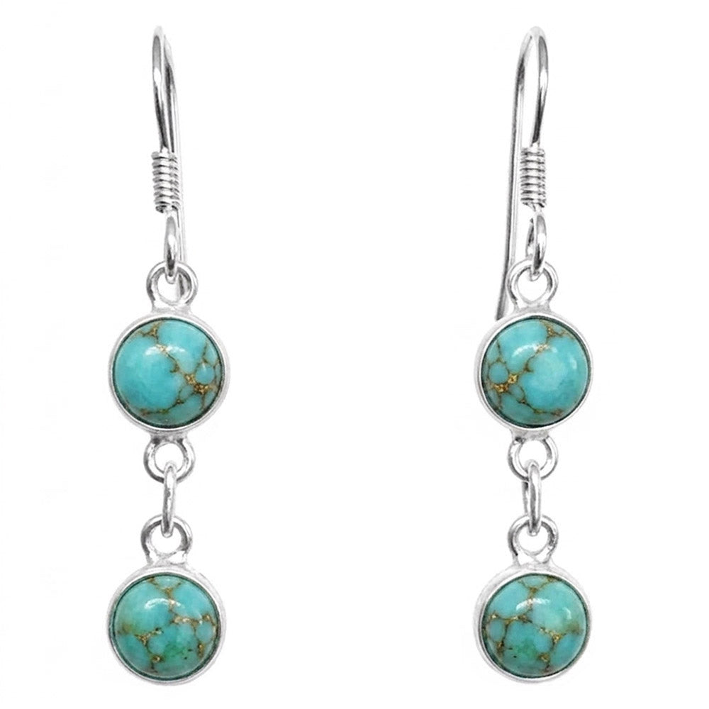 Boucles d’oreilles pendantes turquoise en argent massif 925