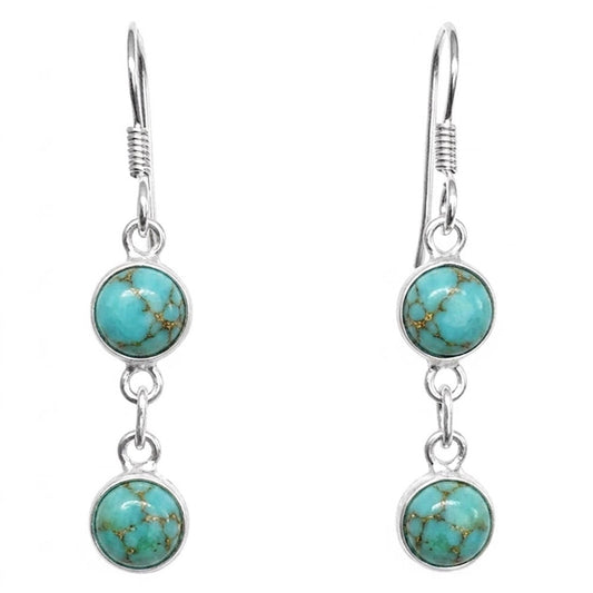 Boucles d’oreilles pendantes turquoise en argent massif 925