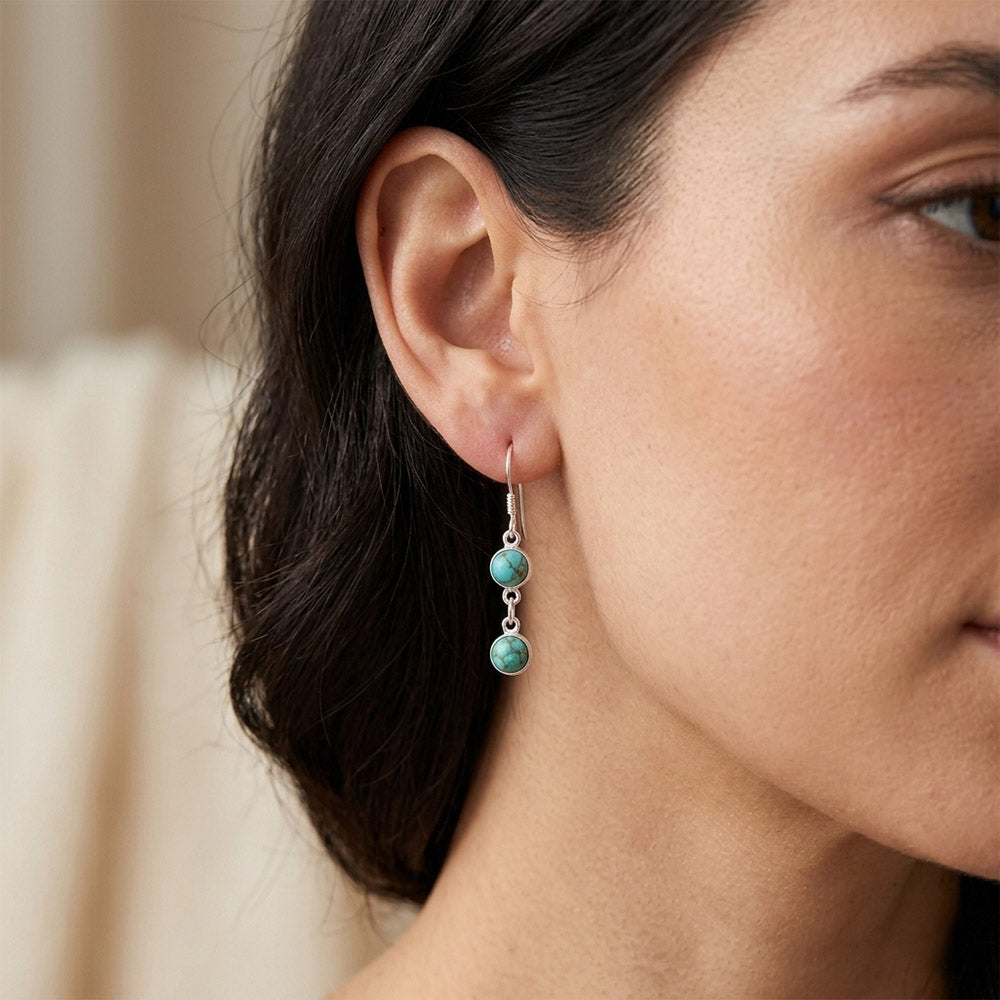Boucles d’oreilles pendantes turquoise en argent massif 925