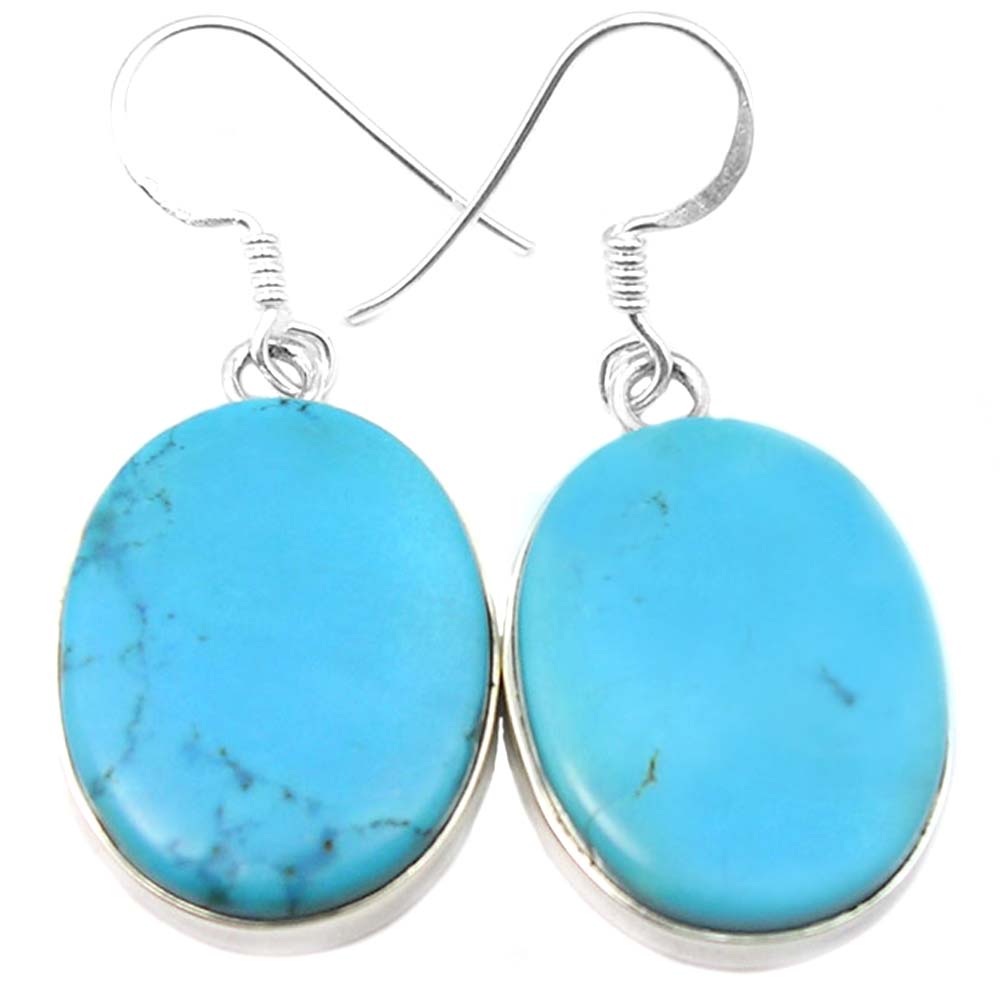 Boucles d’oreilles pendantes turquoise en argent massif 925