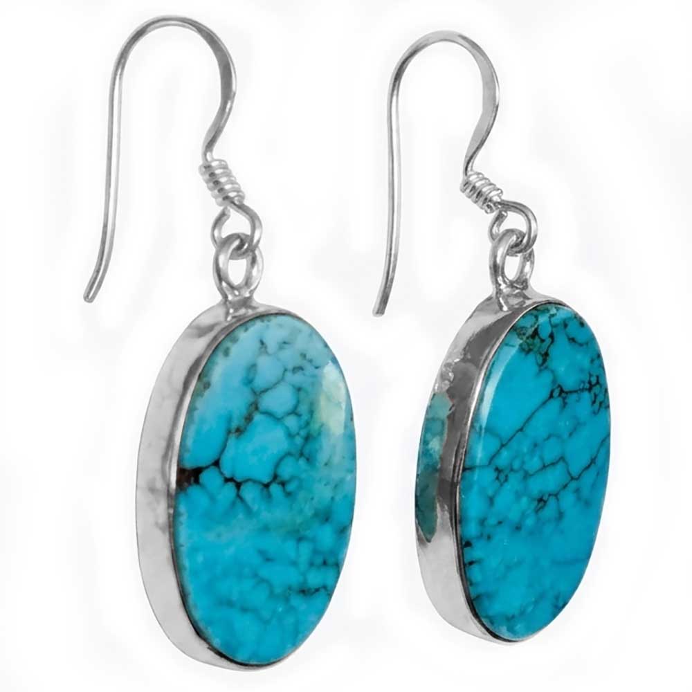 Boucles d’oreilles pendantes turquoise en argent massif 925