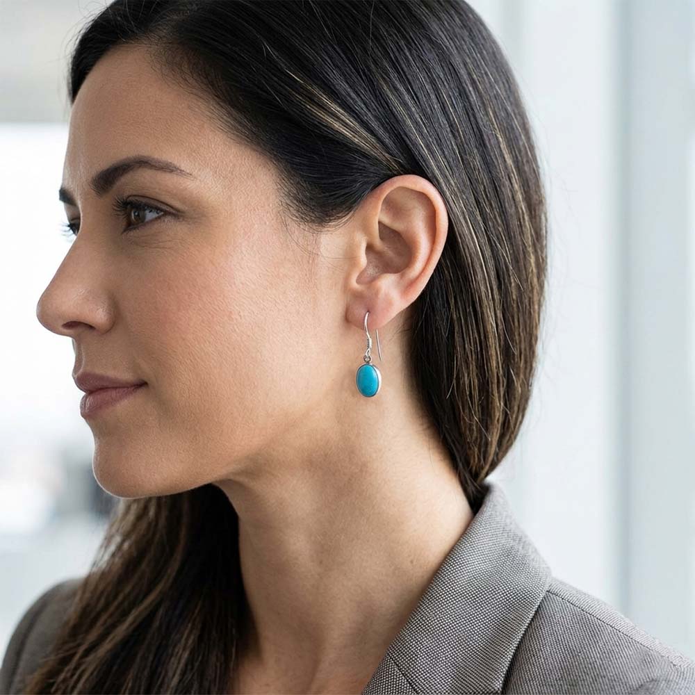 Boucles d’oreilles pendantes turquoise en argent massif 925