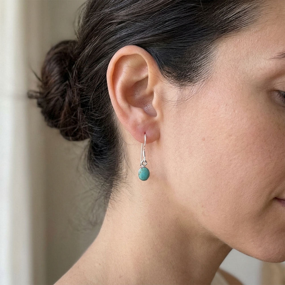 Boucles d’oreilles pendantes turquoise en argent massif 925