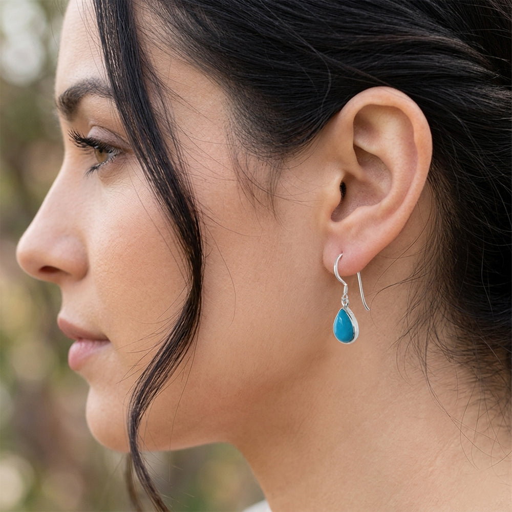 Boucles d’oreilles pendantes turquoise en argent massif 925