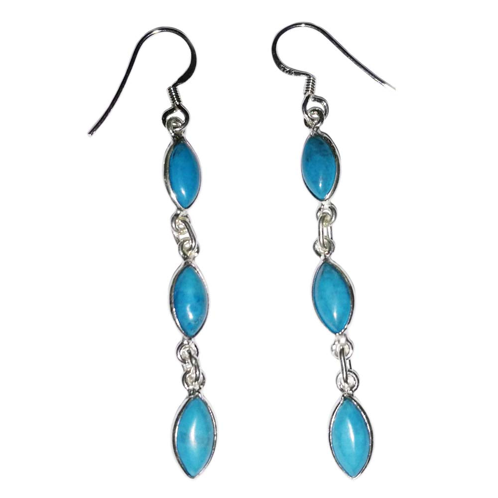 Boucles d’oreilles pendantes turquoise en argent massif 925