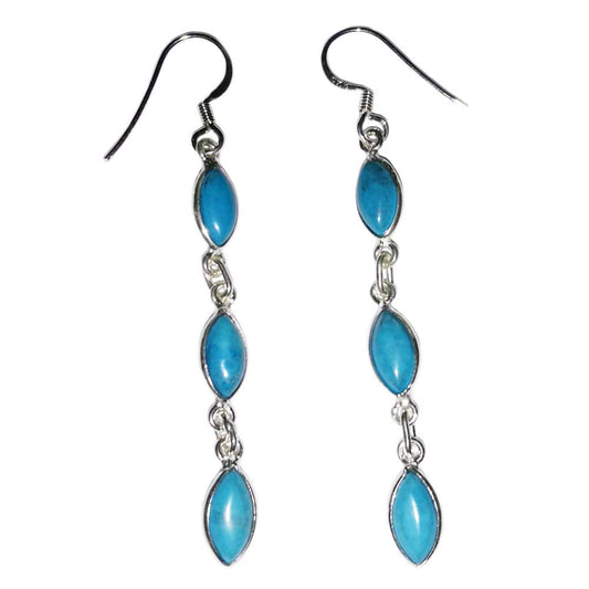 Boucles d’oreilles pendantes turquoise en argent massif 925