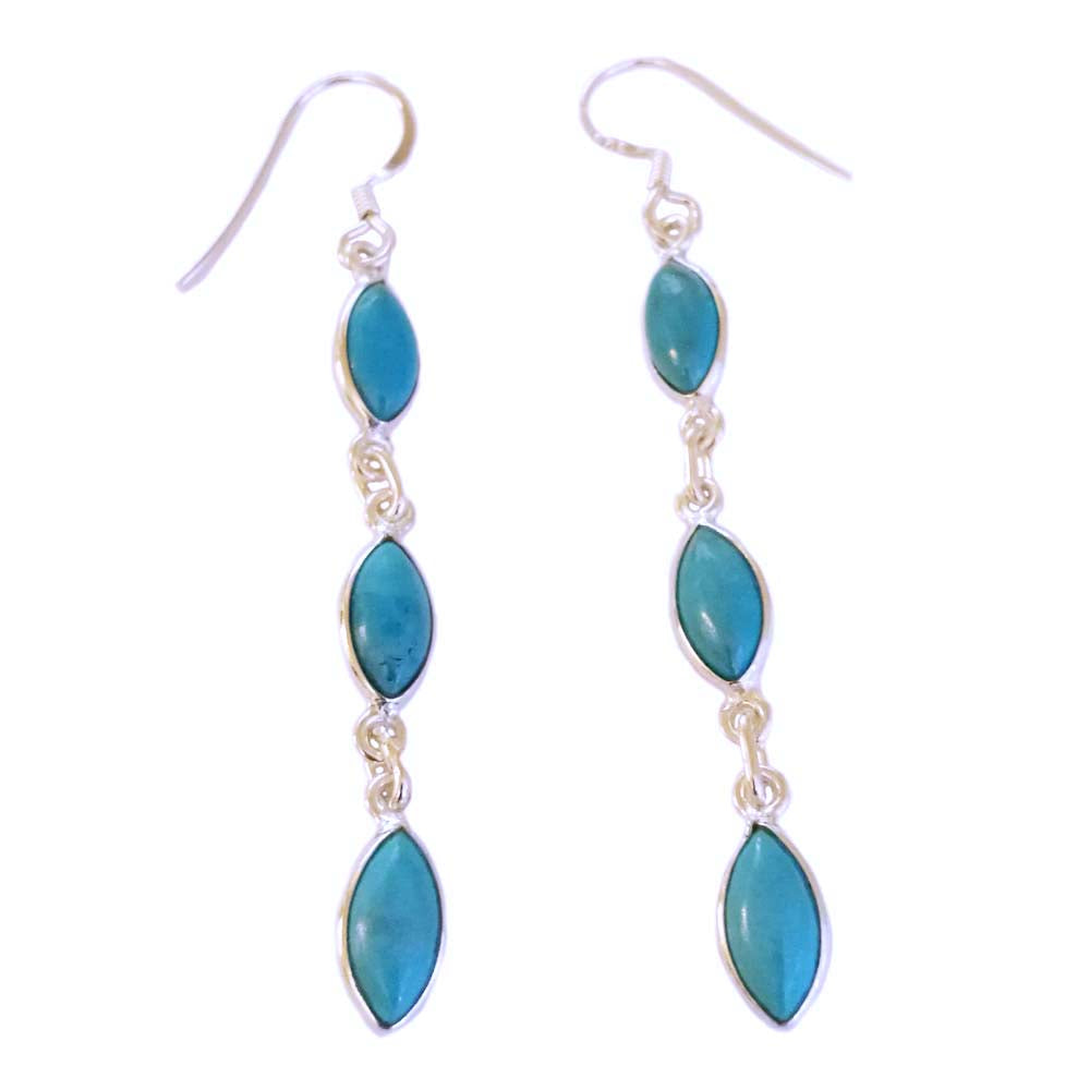 Boucles d’oreilles pendantes turquoise en argent massif 925