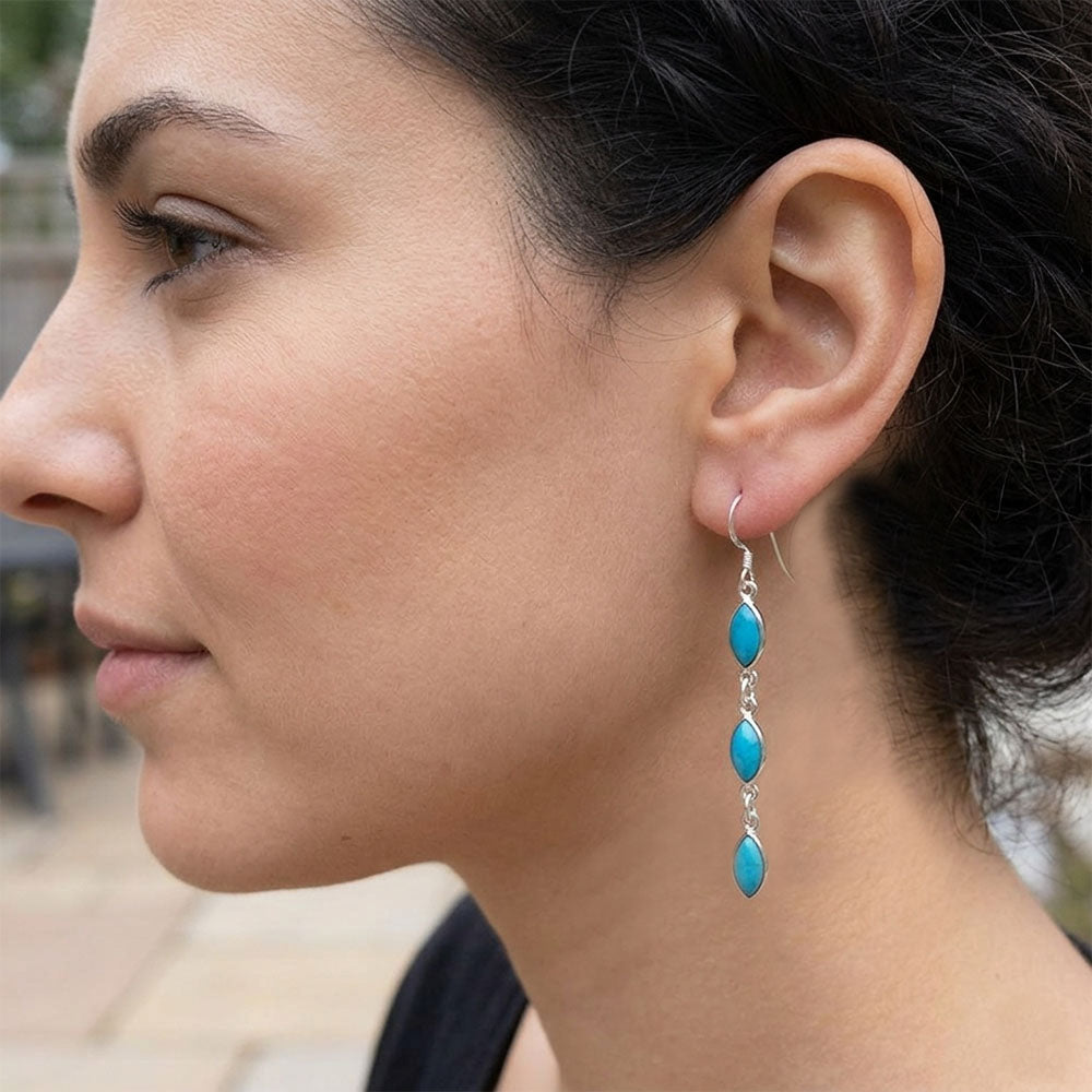 Boucles d’oreilles pendantes turquoise en argent massif 925