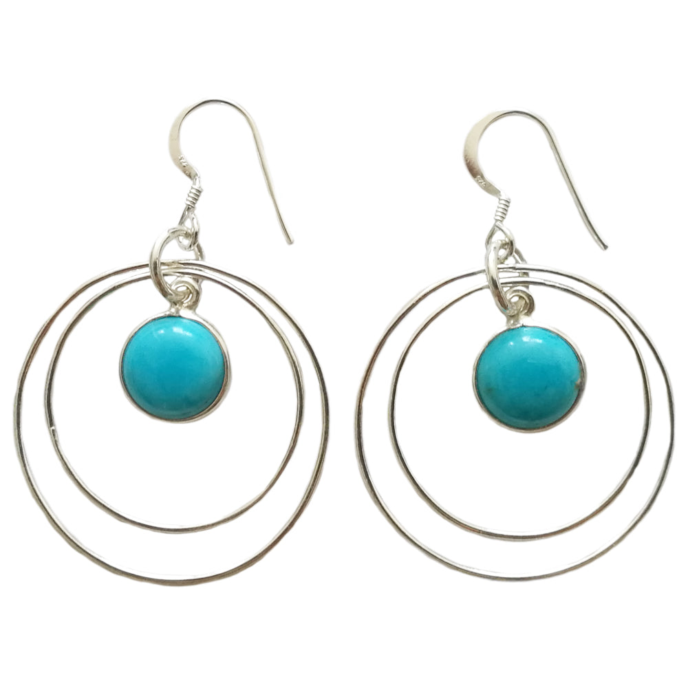 Boucles d’oreilles pendantes turquoise en argent massif 925