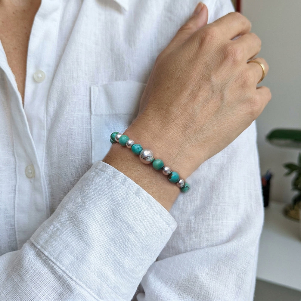 Green turquoise sterling silver bracelet