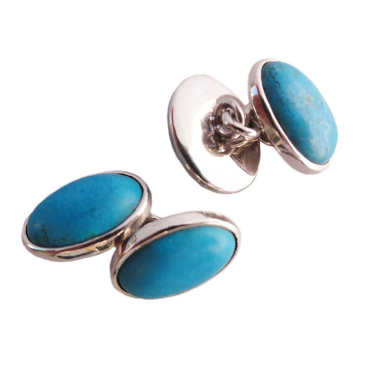 Blue turquoise cufflinks in sterling silver 925