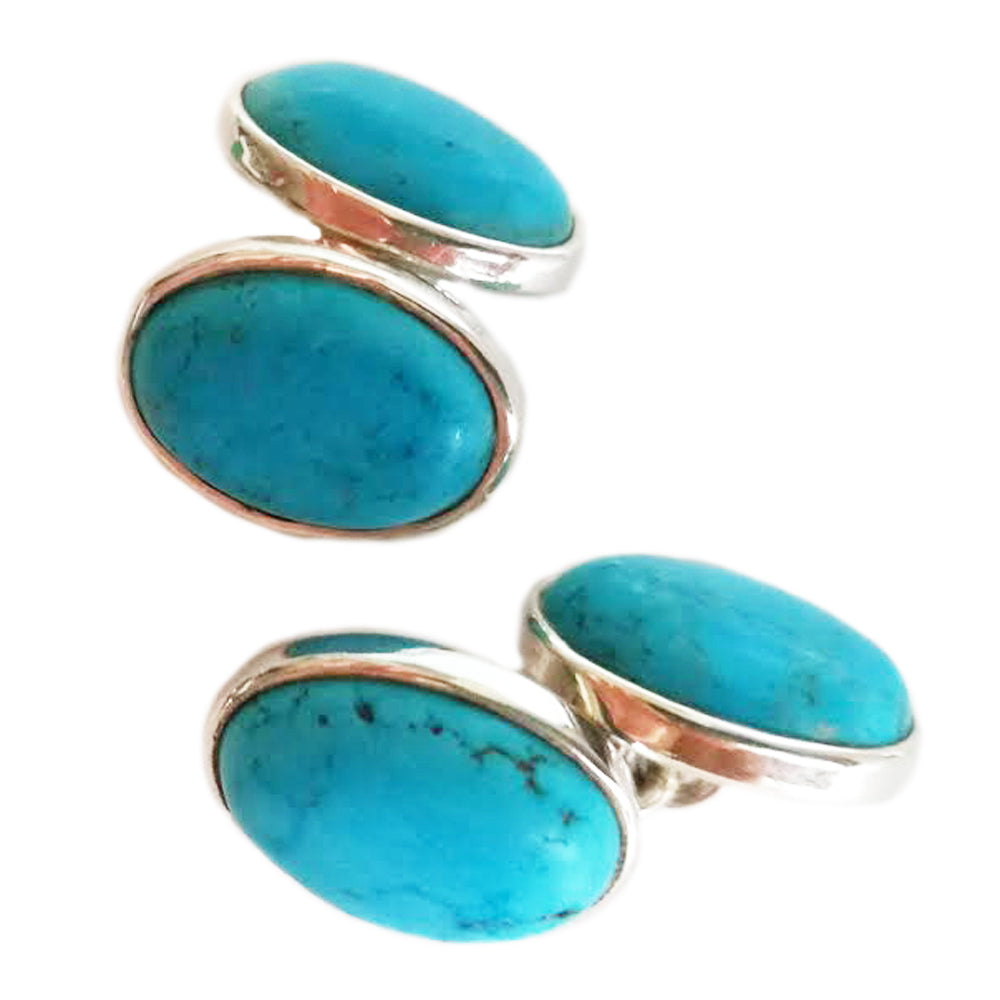 Boutons de manchette turquoise bleue en argent massif 925