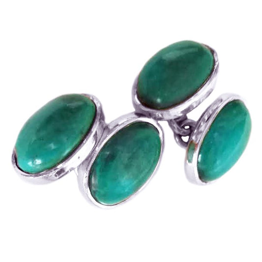 Boutons de manchette turquoise verte en argent massif 925